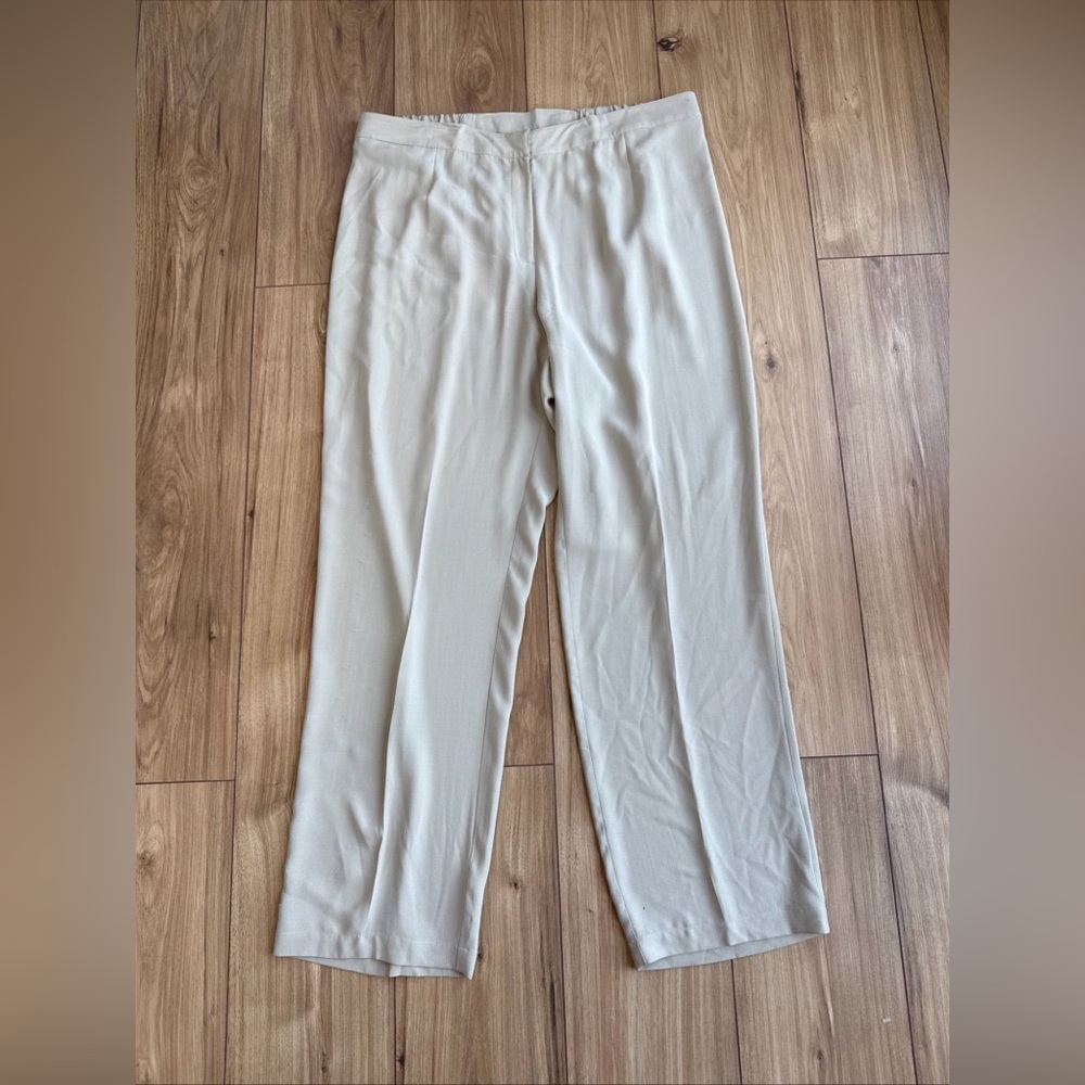 Eileen Fisher Pants Womens 1X Beige Silk Wide Leg Dressy Business